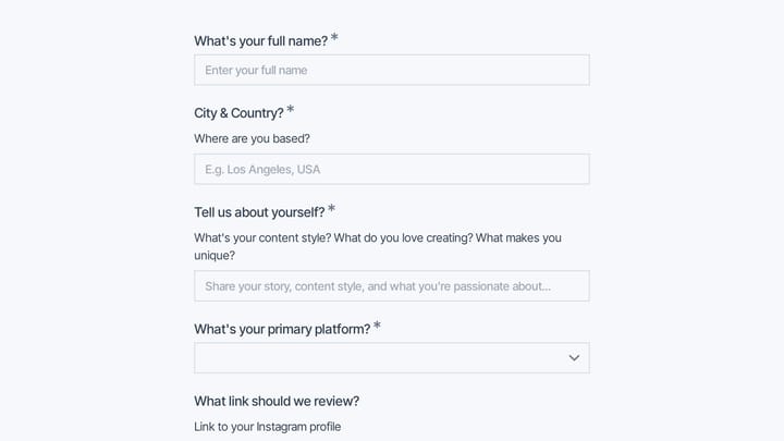 Brand Ambassador Program Application preview