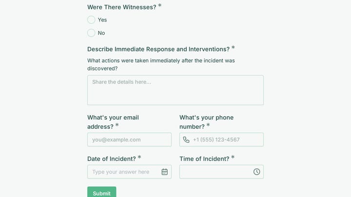 Patient Safety Incident Report preview