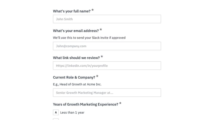 Growth Marketing Community Application preview