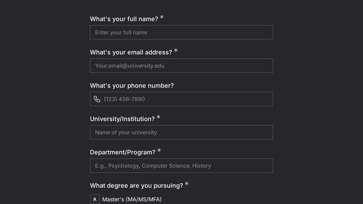 Academic Coaching Intake Form preview