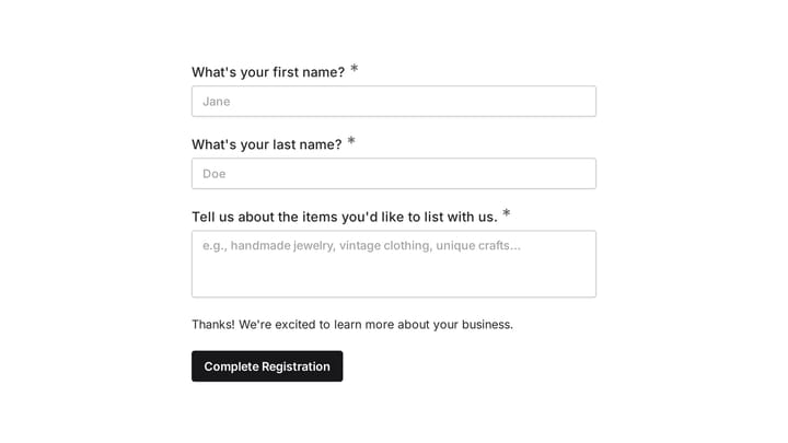Ecommerce registration form preview