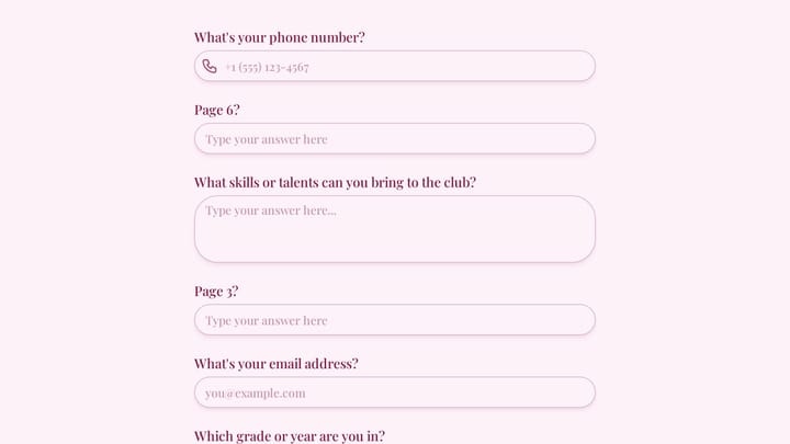 School Club Signup Form preview