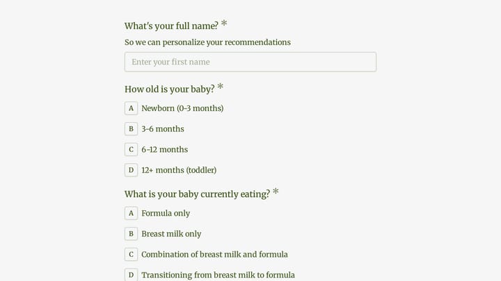 Baby Formula Recommendation Quiz preview