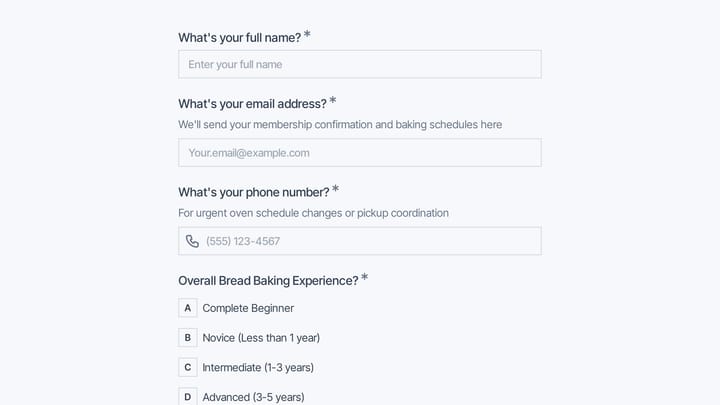 Artisan Bread Baking Club Membership Application preview