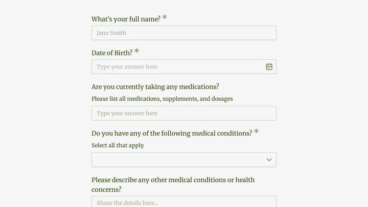 Altitude Training Intake Form preview