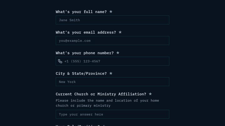 Faith-Based Conference Worship Leader & Speaker Application preview