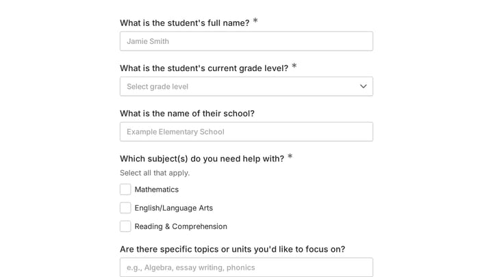 Academic Tutor Discovery Form preview