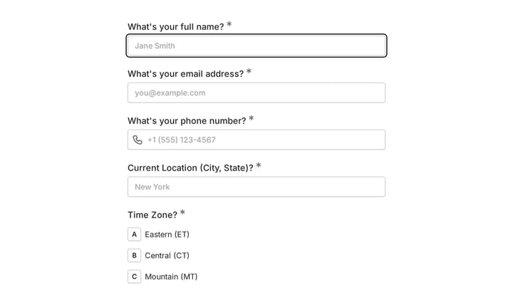 Veteran Life Coaching Intake Form preview
