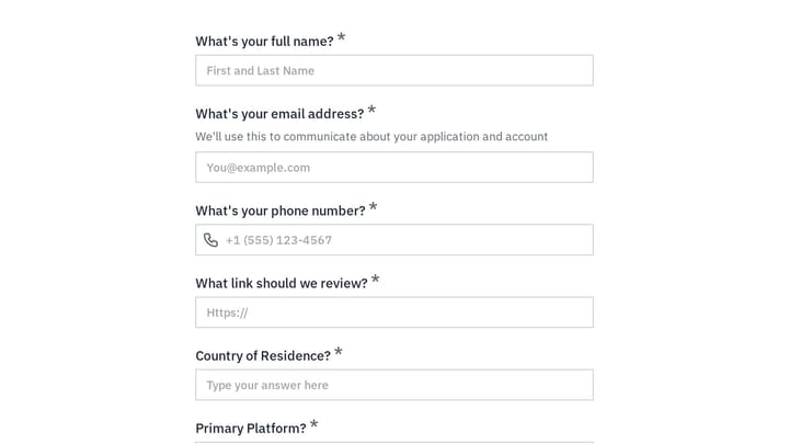 Financial Services Affiliate Application preview