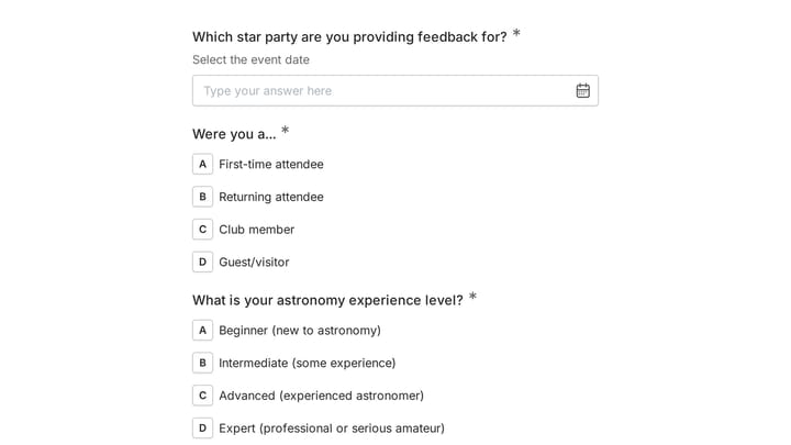 Star Party Feedback Survey preview