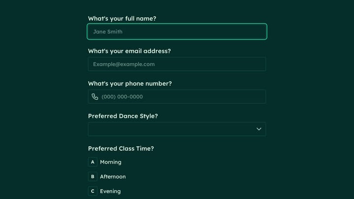 Dance Class Inquiry Form preview
