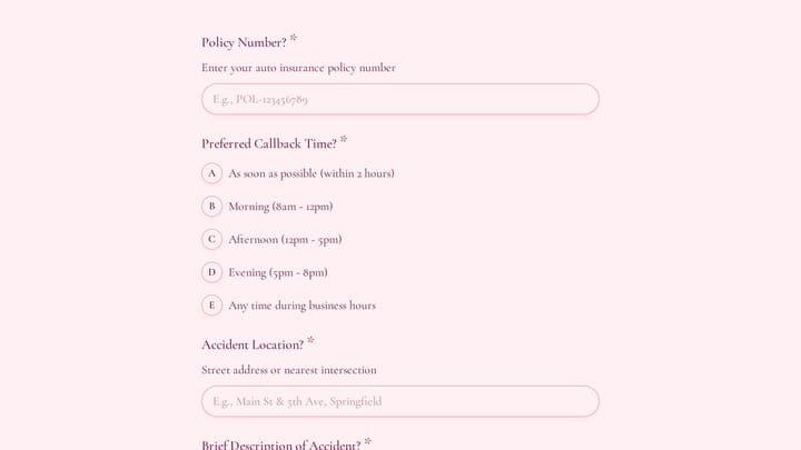 Auto Insurance Claim Callback Request preview