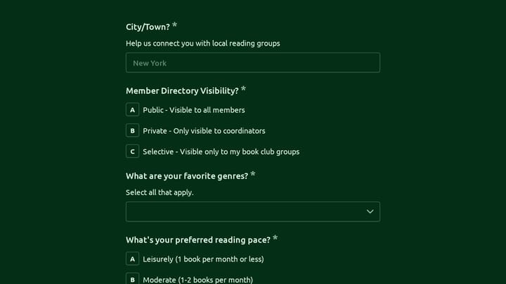 Book Club Network Member Profile preview