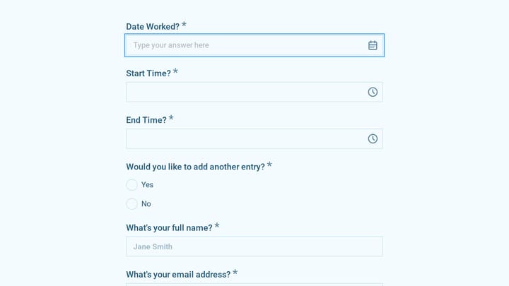 Time Tracking Form preview