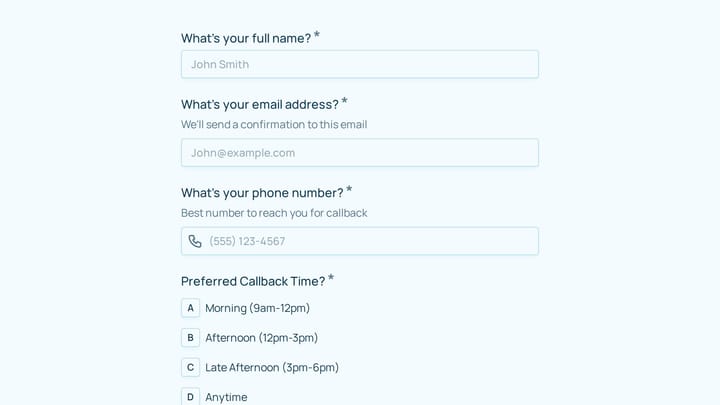 Service Callback Request preview