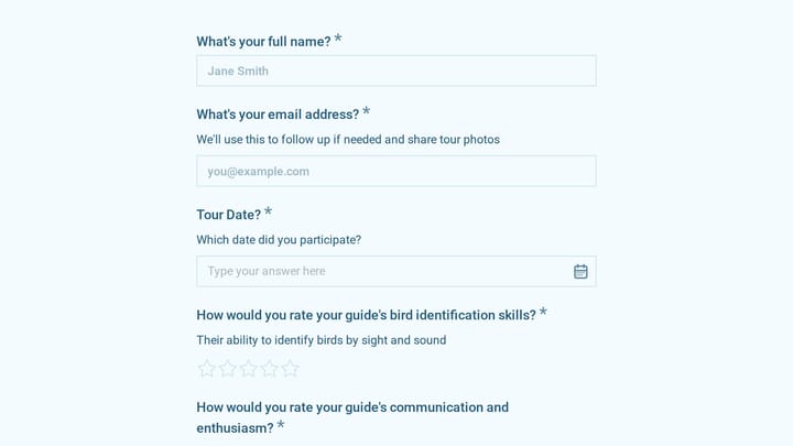 Bird Watching Tour Feedback Survey preview
