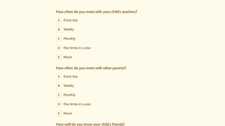 Parent Engagement Survey Form preview