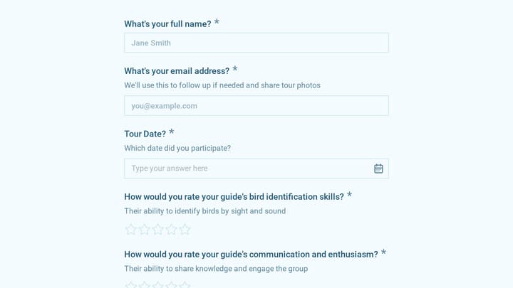 Bird Watching Tour Feedback Survey preview