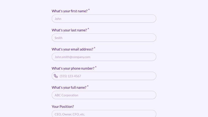 Business Valuation Callback Request preview