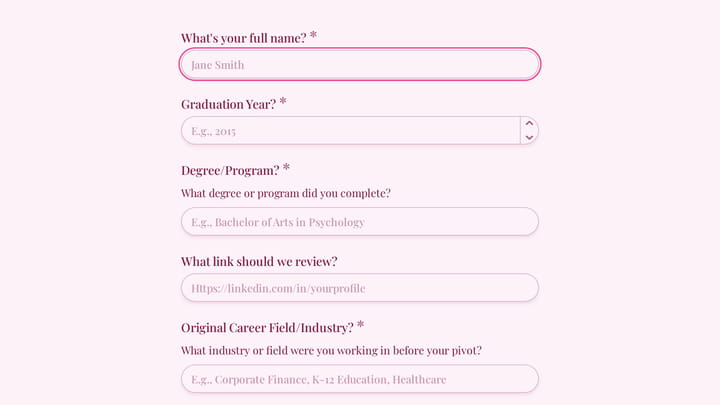 Alumni Career Pivot Story Submission preview