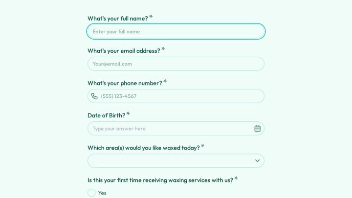 Waxing Service Client Intake Form preview