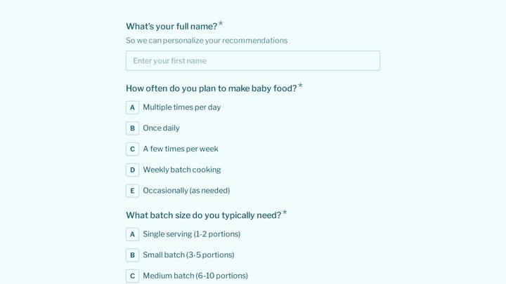 Baby Food Maker Selector Quiz preview