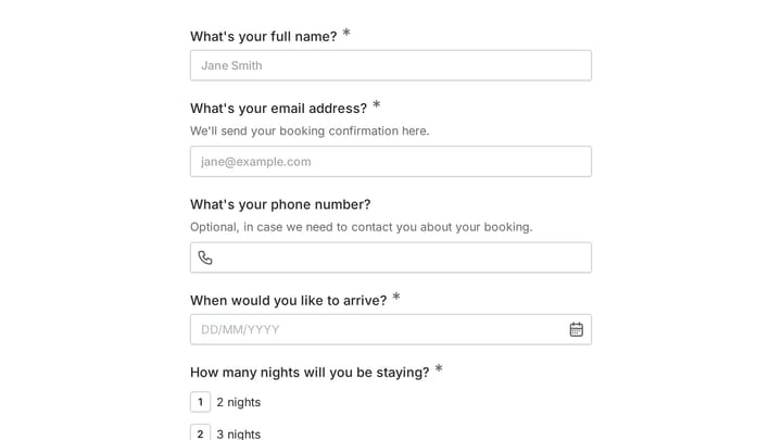 Book a Room Form preview