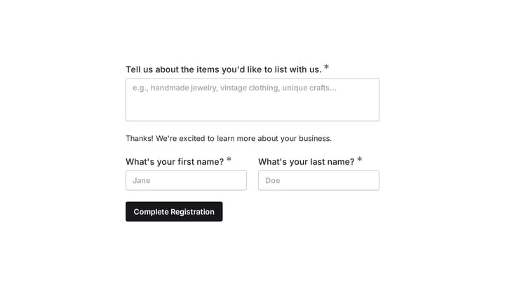 Ecommerce registration form preview