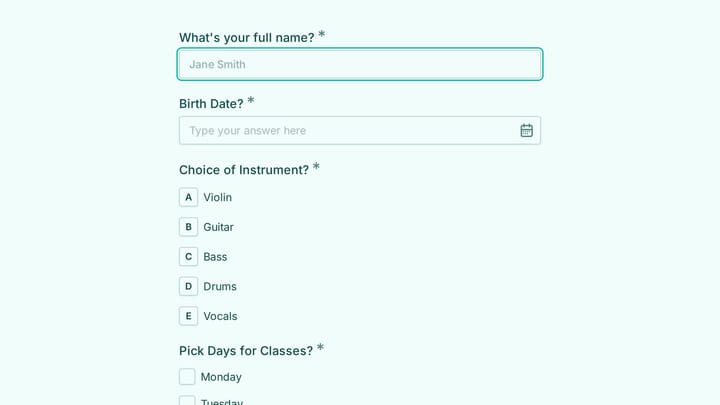 Music School Registration Form preview