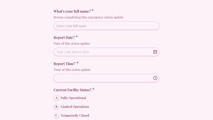Auto Repair Shop Emergency Operations Form preview