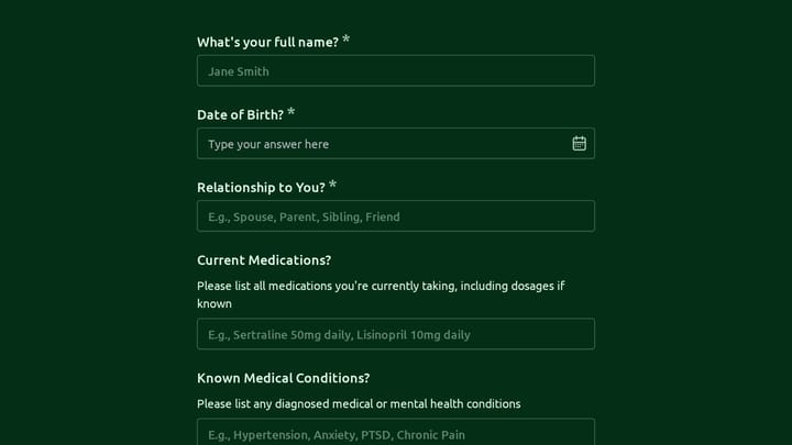 Biofeedback Session Emergency Contact Form preview