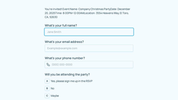Christmas Party RSVP Form preview