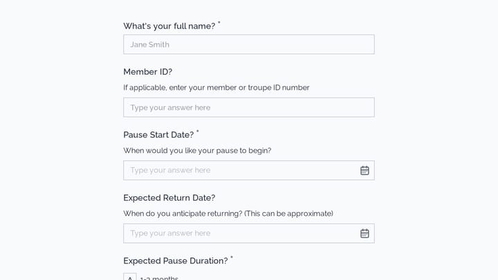 Membership Pause Request preview