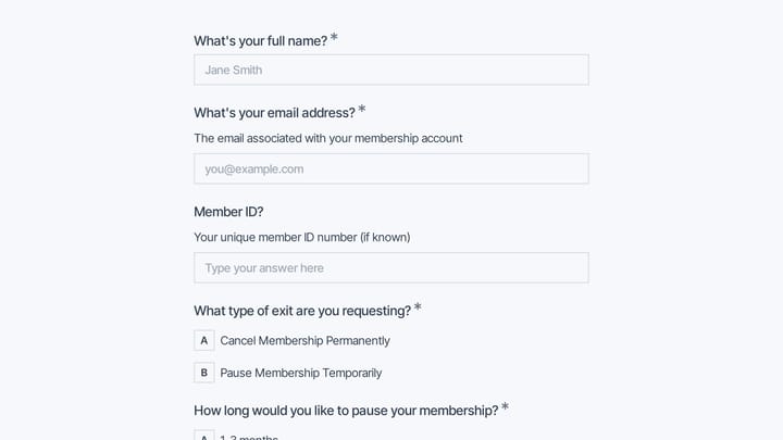 Membership Exit Request preview
