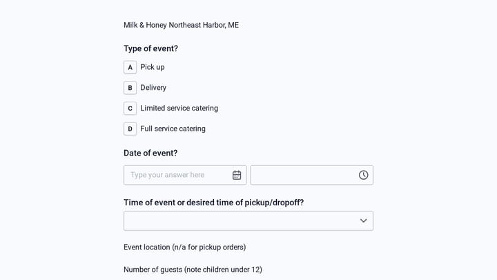 Catering Request Form Milk & Honey preview