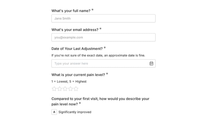 Chiropractic Care Patient Progress Survey preview