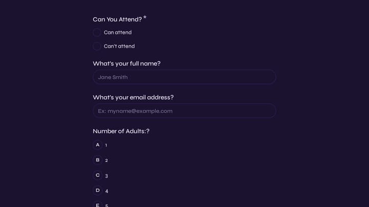 Wedding Attendance Form preview