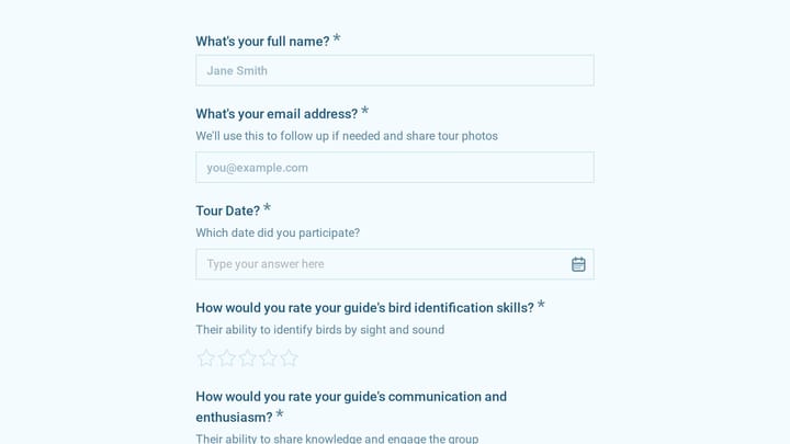 Bird Watching Tour Feedback Survey preview