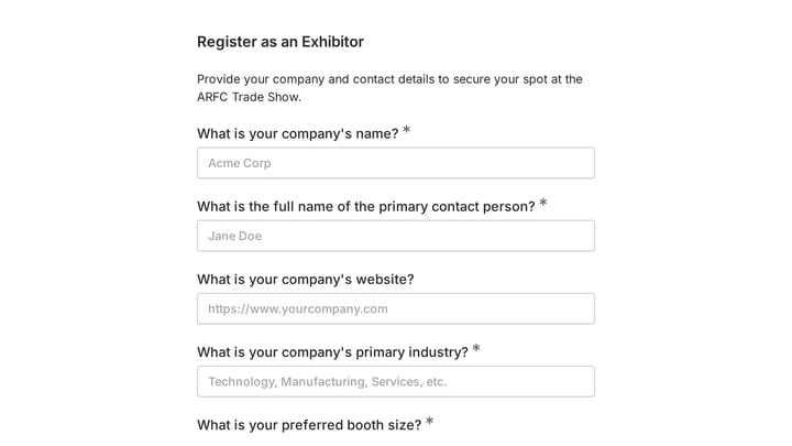 Trade Show Exhibitor Registration Form preview