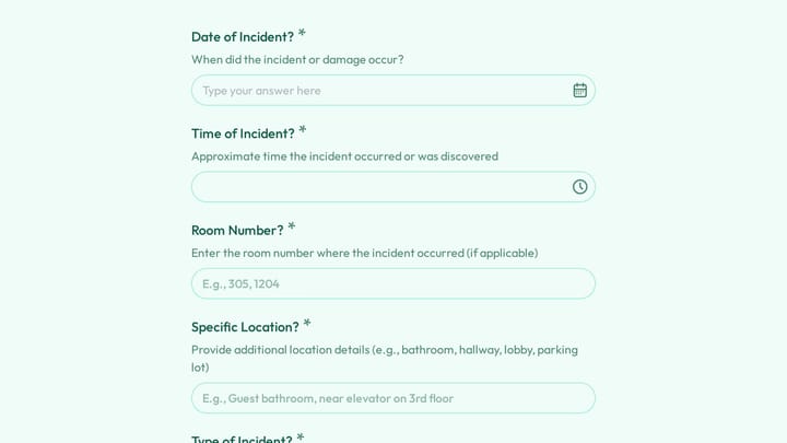 Hotel Damage and Incident Report Form preview