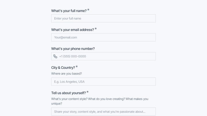 Brand Ambassador Program Application preview