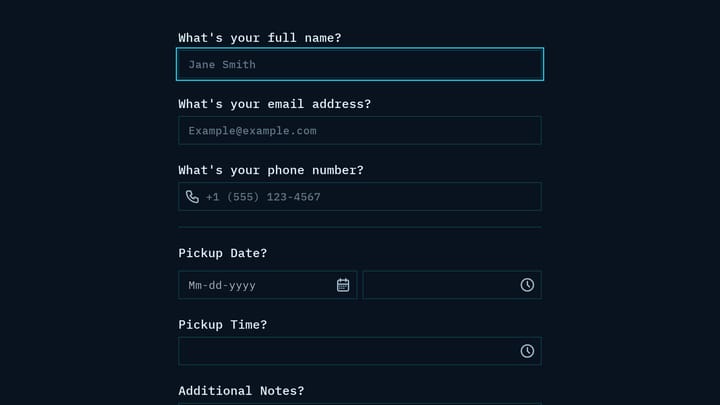Curbside Pickup Order Form preview