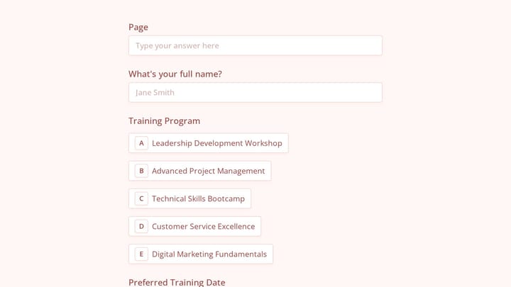 Training Application Form preview