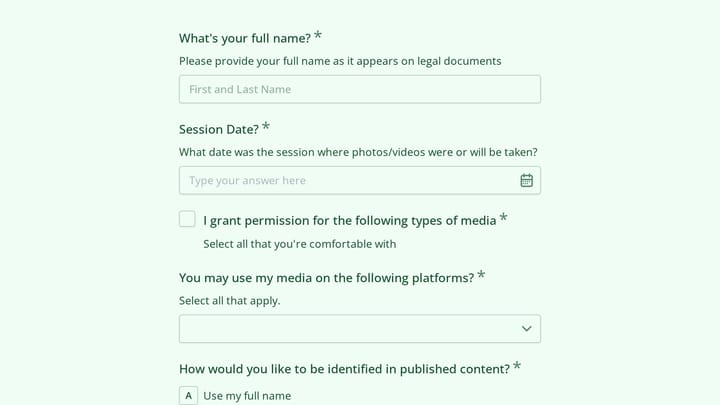Client Photo & Media Release Form preview