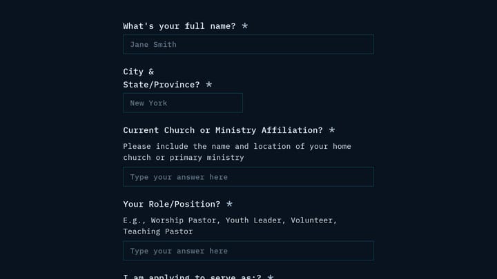 Faith-Based Conference Worship Leader & Speaker Application preview