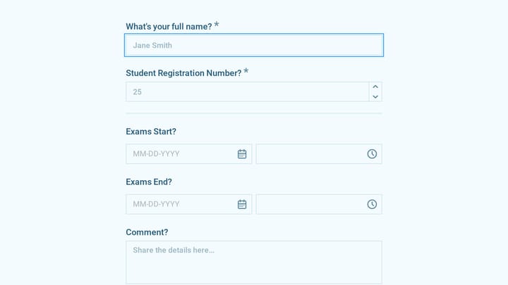 Exam Registration Form preview