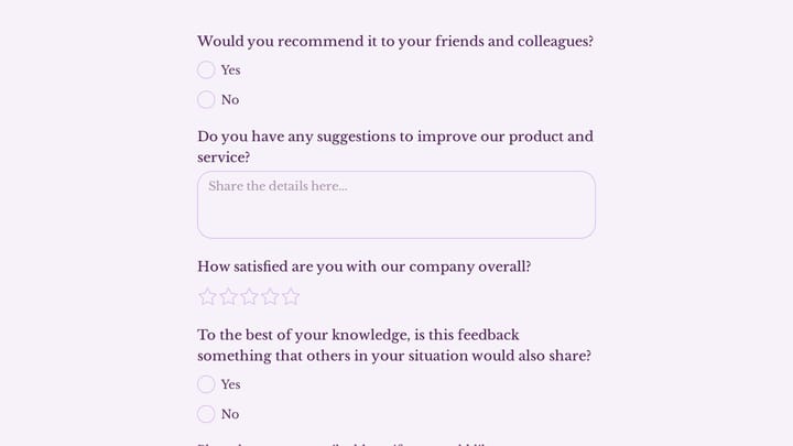 Product Customer Feedback Form preview