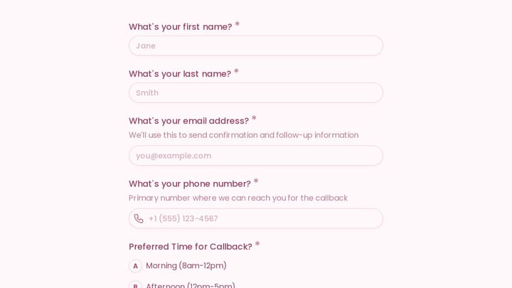 Request a Callback preview