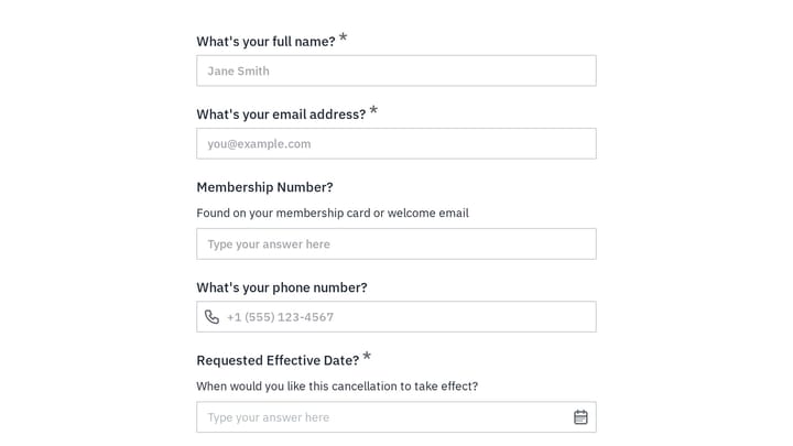 Membership Cancellation Request preview