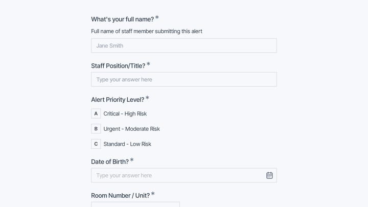 Wandering Resident Alert Form preview